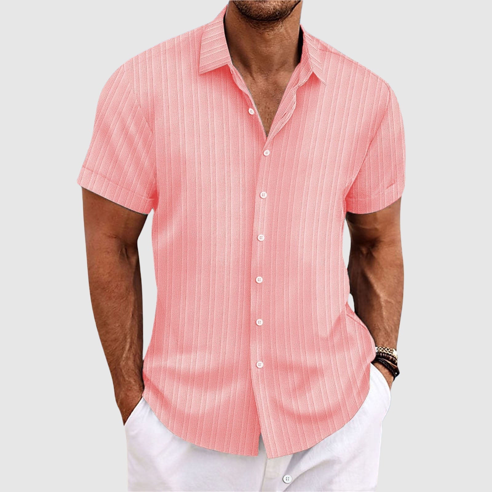 Léandre – Chemise à rayures à manches courtes homme