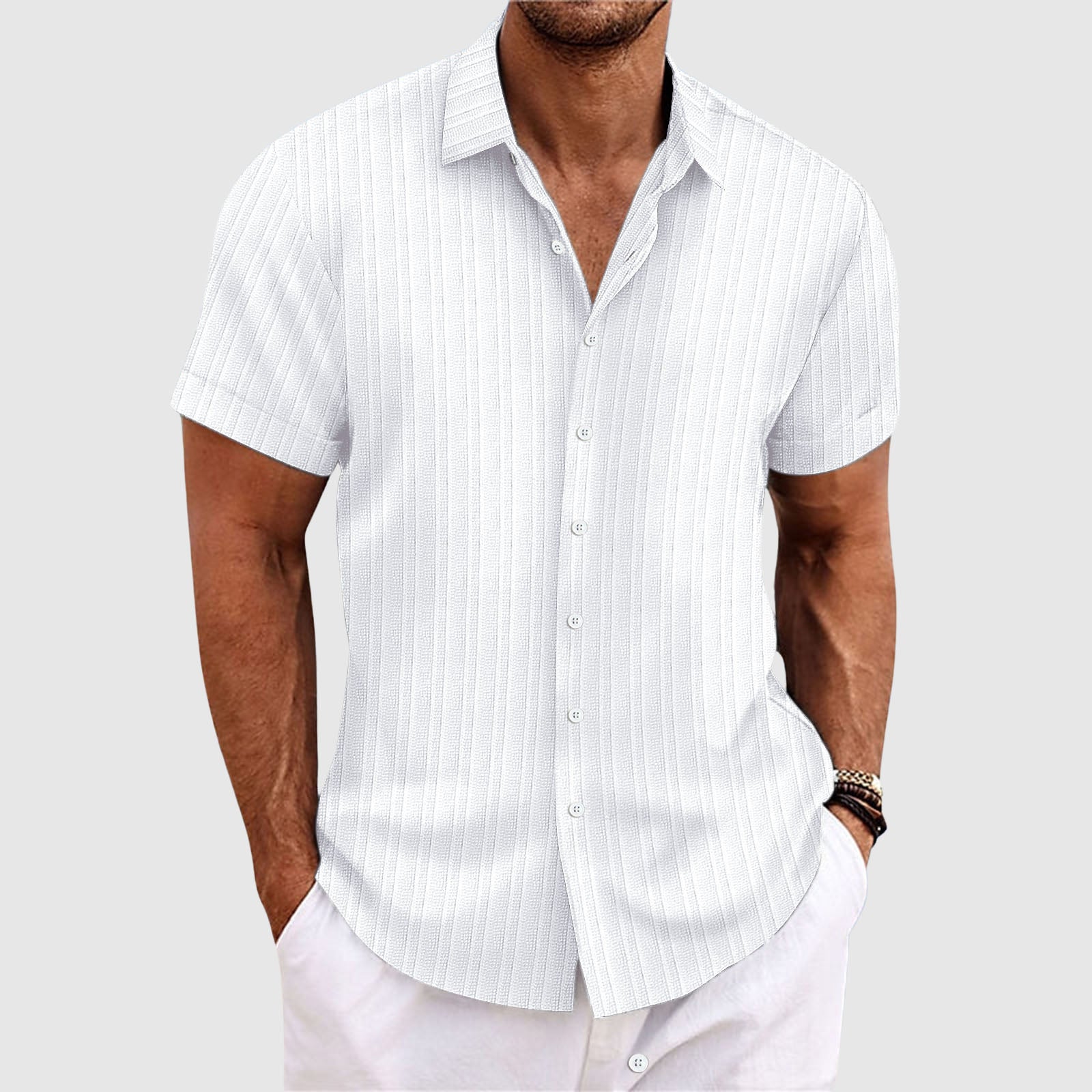 Léandre – Chemise à rayures à manches courtes homme
